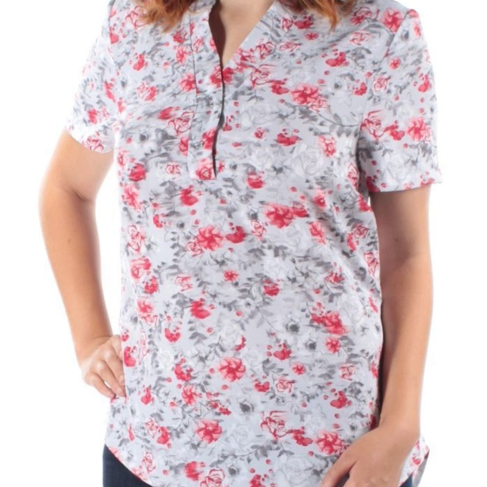 Kensie Windy Roses Short Sleeve Blouse Size Small